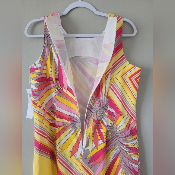 London Times Women's Stretch Cotton Palm Print Dress Colorful Yellow/Pink 10 NEW - Picture 10 of 16